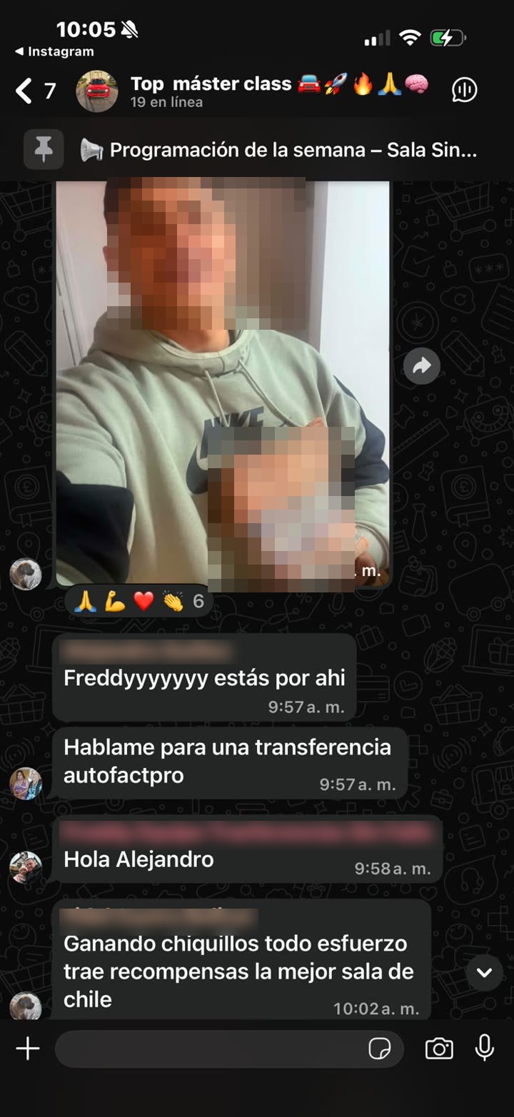 Captura de WhatsApp: alumno mostrando sus ganancias en la comunidad